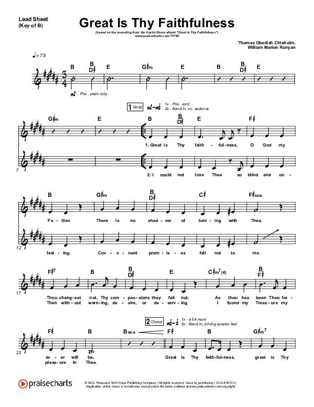 Great Is Thy Faithfulness Lead Sheet (Melody) (Austin Stone Worship)