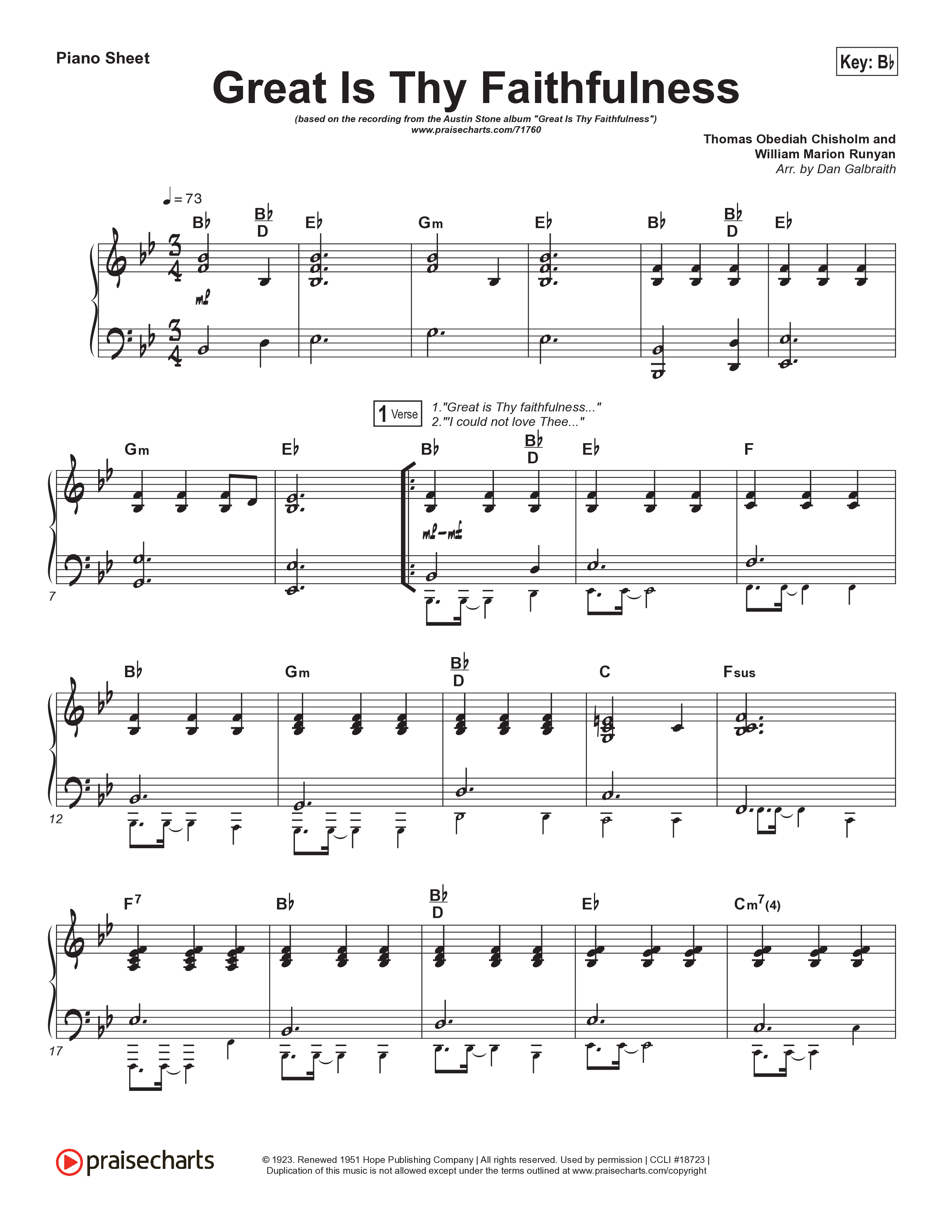 Great Is Thy Faithfulness Piano Sheet (Austin Stone Worship)
