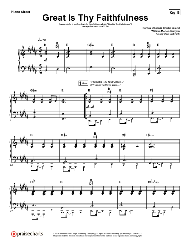 Great Is Thy Faithfulness Piano Sheet (Austin Stone Worship)