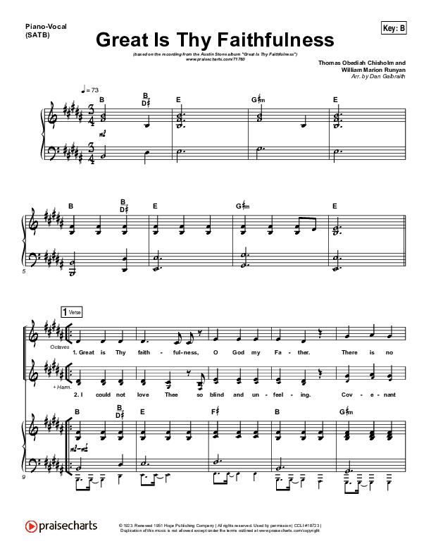 Great Is Thy Faithfulness Piano/Vocal (SATB) (Austin Stone Worship)