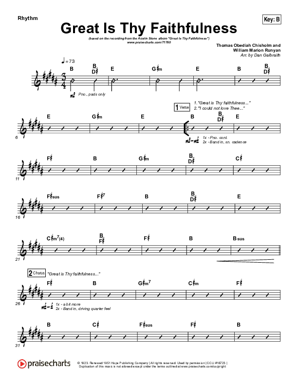 Great Is Thy Faithfulness Rhythm Chart (Austin Stone Worship)