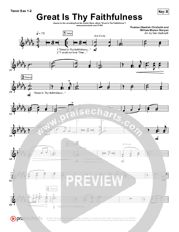 Great Is Thy Faithfulness Tenor Sax 1/2 (Austin Stone Worship)
