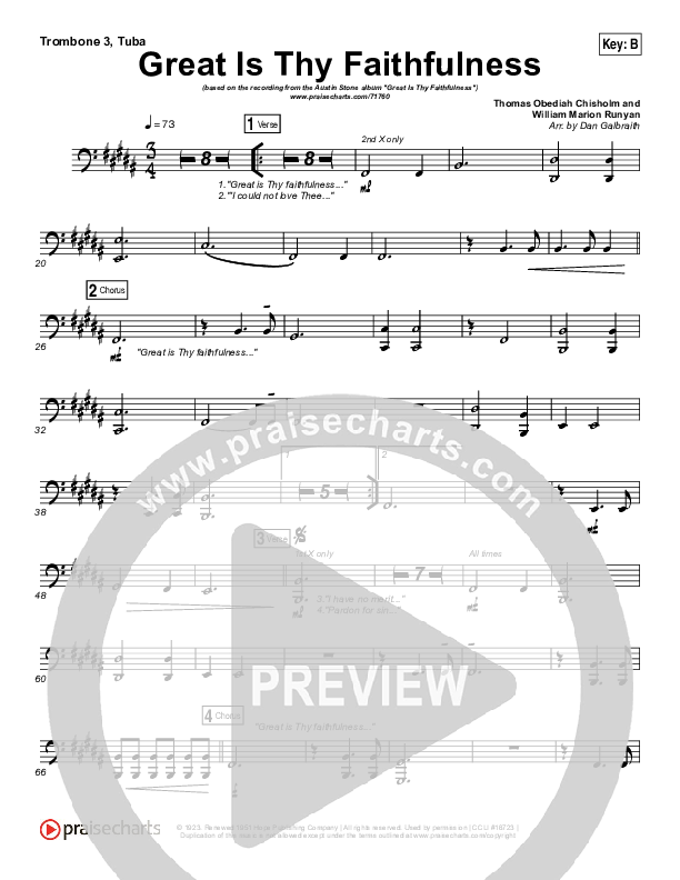 Great Is Thy Faithfulness Trombone 3/Tuba (Austin Stone Worship)