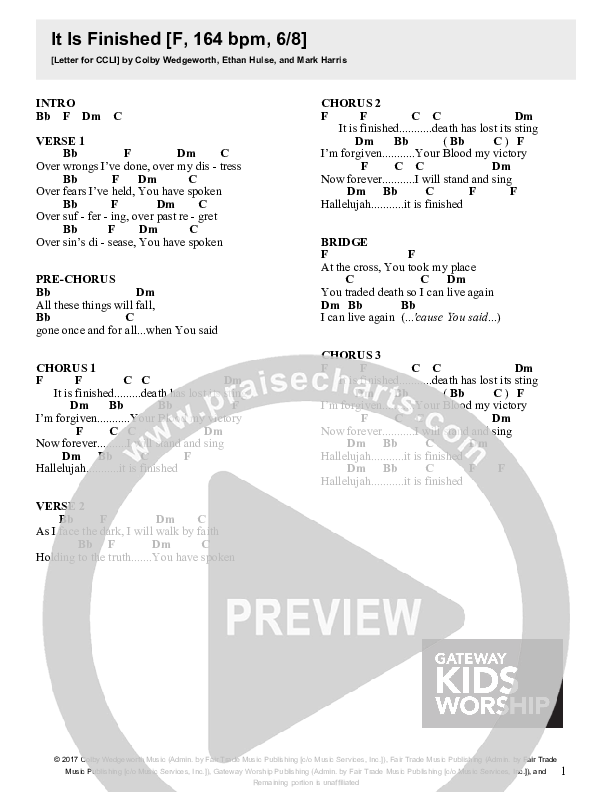 It Is Finished Chord Chart (Gateway Kids Worship)