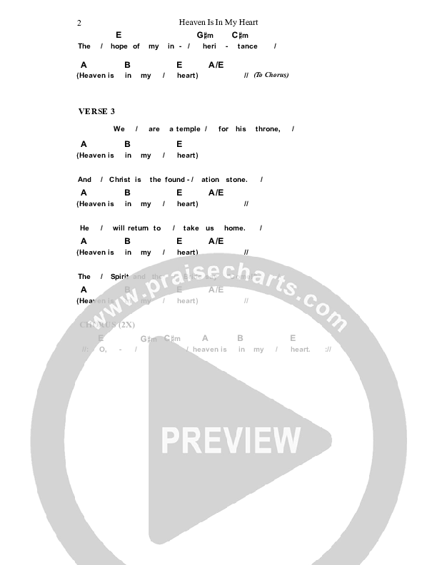 Heaven Is In My Heart Chords & Lyrics (Dennis Prince / Nolene Prince)