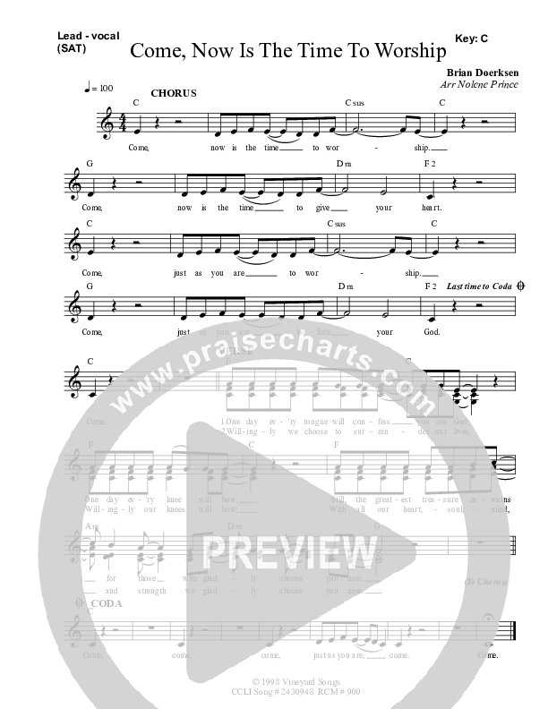 Come Now Is The Time To Worship Lead Sheet (SAT) (Dennis Prince / Nolene Prince)