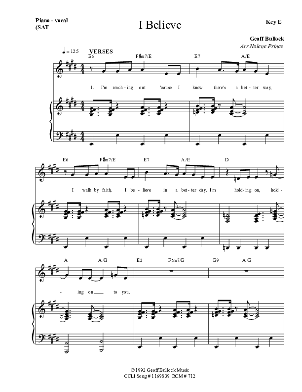 I Believe Piano/Vocal (SAT) (Dennis Prince / Nolene Prince)