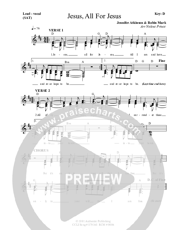 Jesus All For Jesus Lead & Piano (Dennis Prince / Nolene Prince)