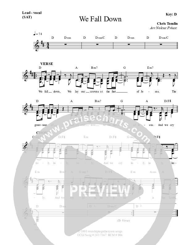 We Fall Down Lead Sheet (SAT) (Dennis Prince / Nolene Prince)