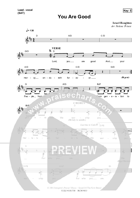 You Are Good Lead Sheet (SAT) (Dennis Prince / Nolene Prince)