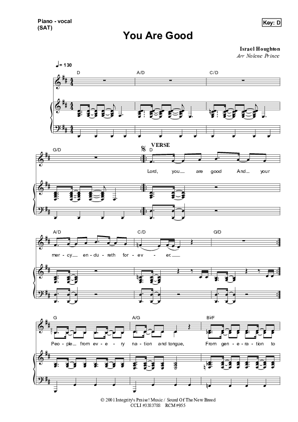 You Are Good Piano/Vocal (SAT) (Dennis Prince / Nolene Prince)