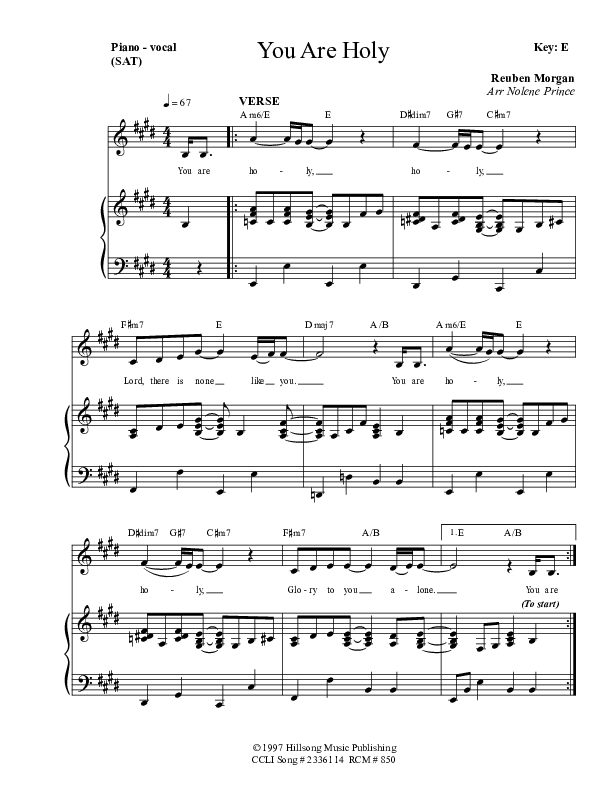 You Are Holy Lead & Piano (Dennis Prince / Nolene Prince)