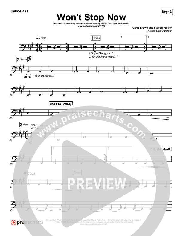 Won't Stop Now Cello/Bass (Elevation Worship)