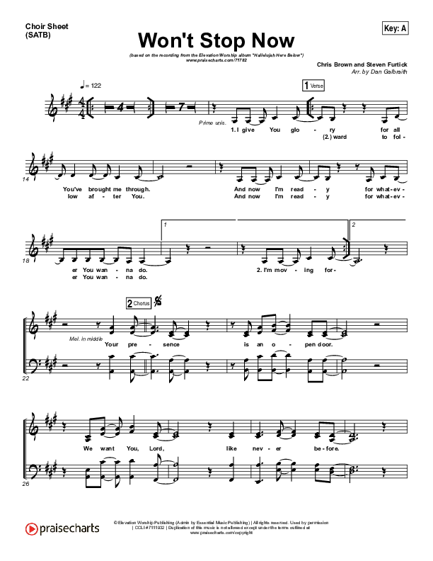 Won't Stop Now Choir Vocals (SATB) (Elevation Worship)