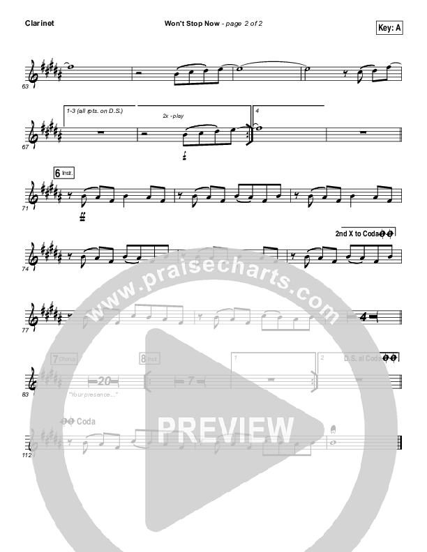 Won't Stop Now Clarinet (Elevation Worship)