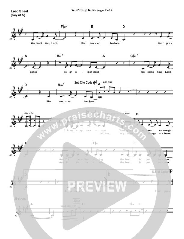Won't Stop Now Lead Sheet (Melody) (Elevation Worship)