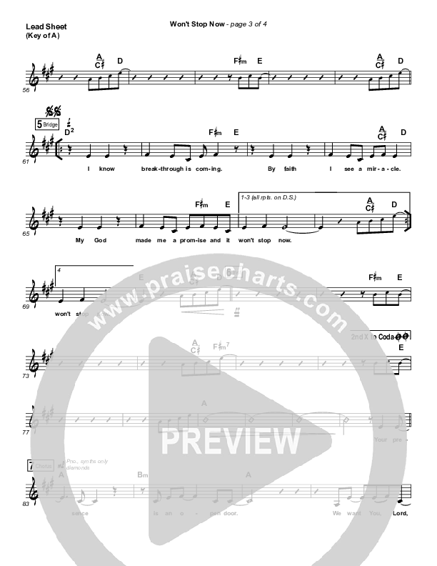 Won't Stop Now Lead Sheet (Melody) (Elevation Worship)