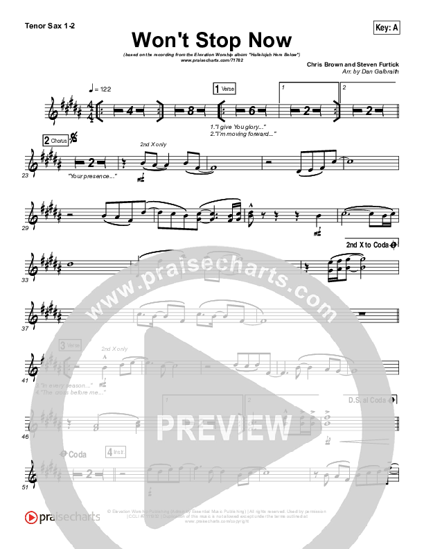 Won't Stop Now Tenor Sax 1/2 (Elevation Worship)