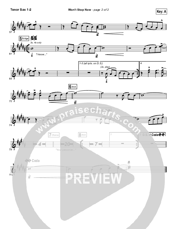 Won't Stop Now Tenor Sax 1/2 (Elevation Worship)