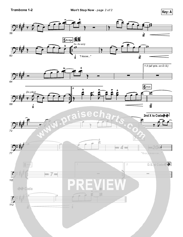 Won't Stop Now Trombone 1/2 (Elevation Worship)