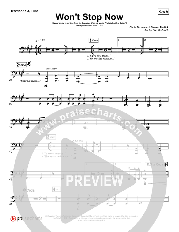 Won't Stop Now Trombone 3/Tuba (Elevation Worship)