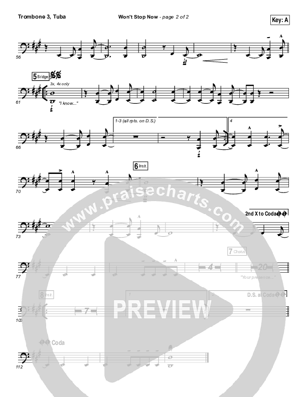 Won't Stop Now Trombone 3/Tuba (Elevation Worship)