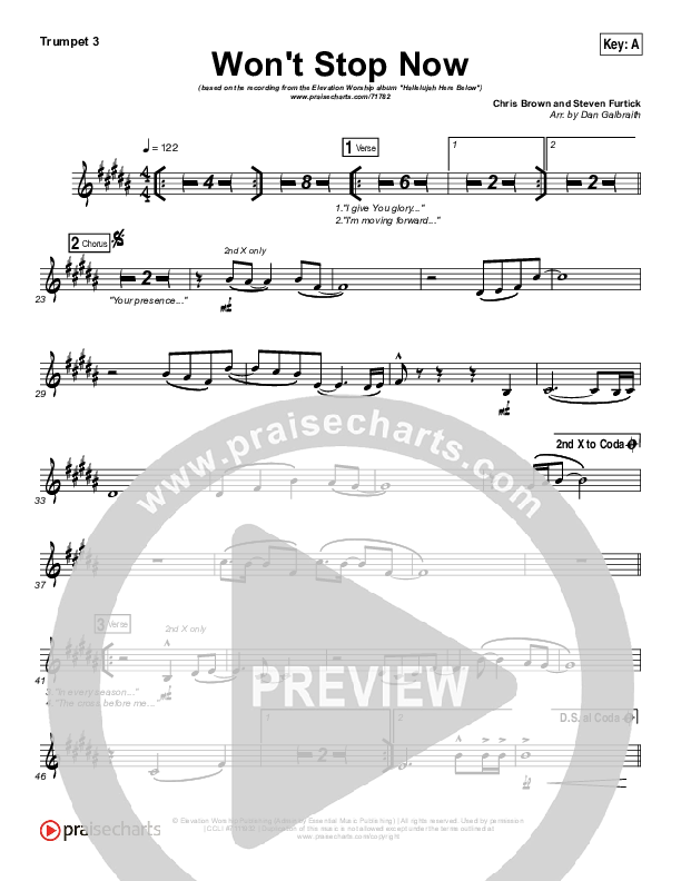 Won't Stop Now Trumpet 3 (Elevation Worship)