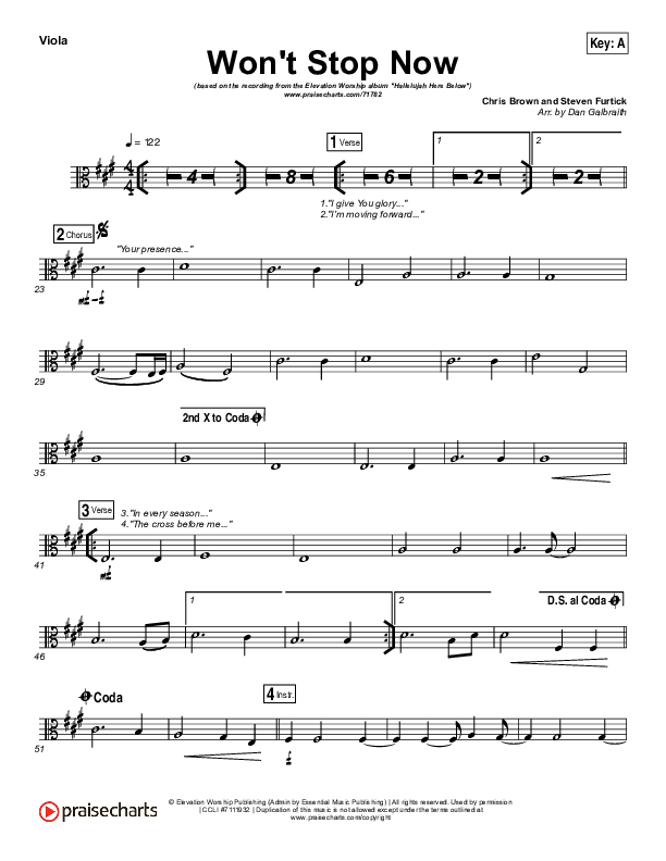 Won't Stop Now Viola (Elevation Worship)