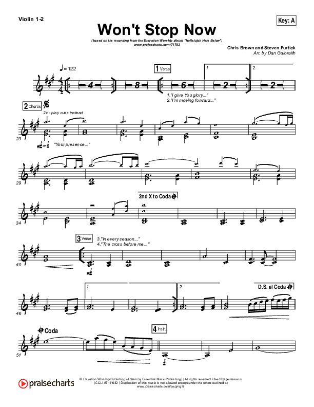 Won't Stop Now Violin 1/2 (Elevation Worship)