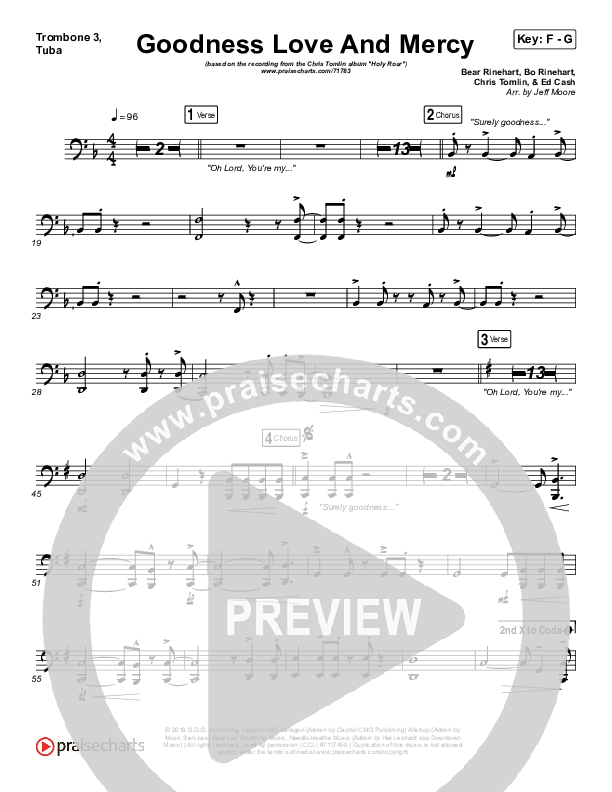Goodness Love And Mercy Trombone 3/Tuba (Chris Tomlin)