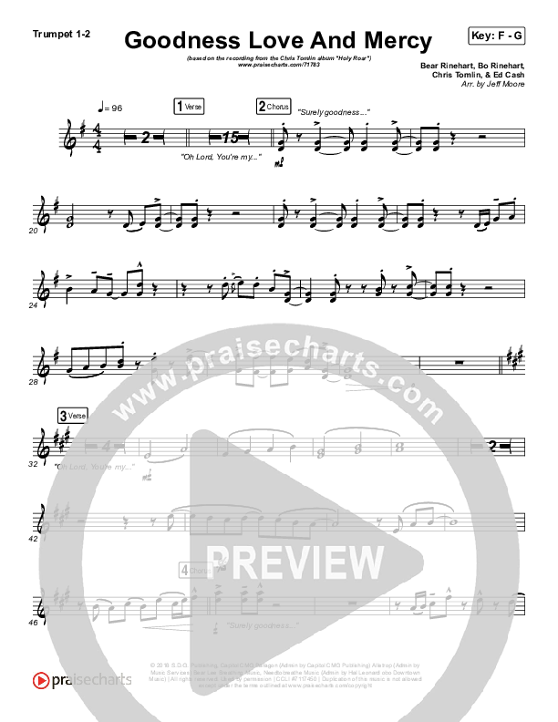 Goodness Love And Mercy Trumpet 1,2 (Chris Tomlin)