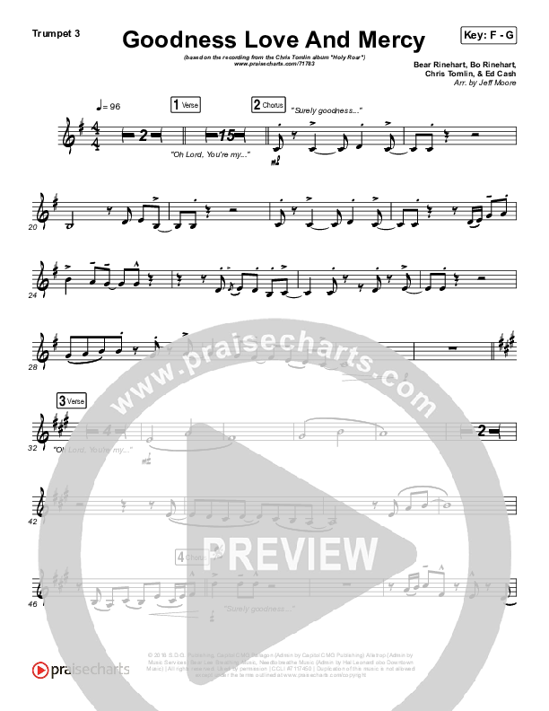 Goodness Love And Mercy Trumpet 3 (Chris Tomlin)
