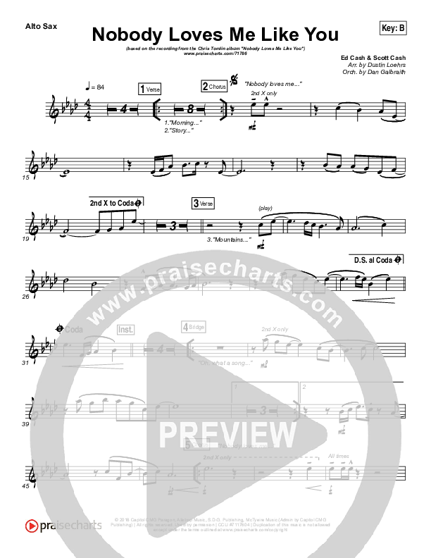 Nobody Loves Me Like You Alto Sax (Chris Tomlin)