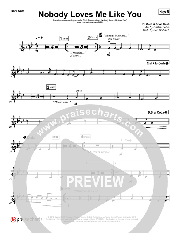 Nobody Loves Me Like You Bari Sax (Chris Tomlin)