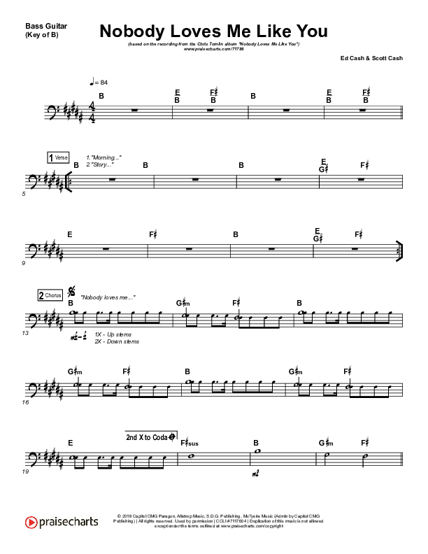 Nobody Loves Me Like You Bass Guitar (Chris Tomlin)