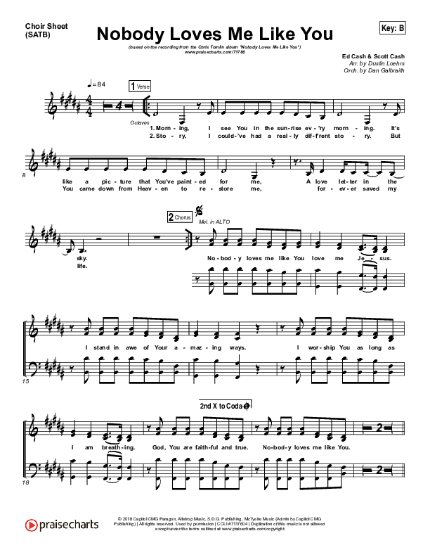 Nobody Loves Me Like You Choir Sheet (SATB) (Chris Tomlin)