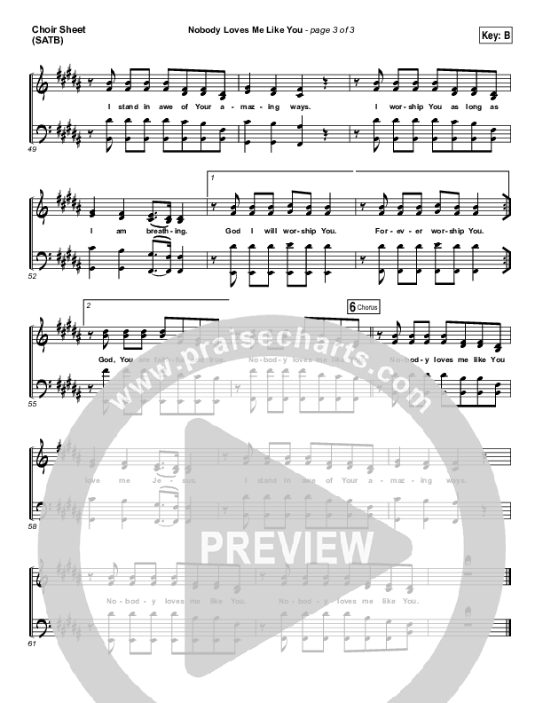 Nobody Loves Me Like You Choir Sheet (SATB) (Chris Tomlin)