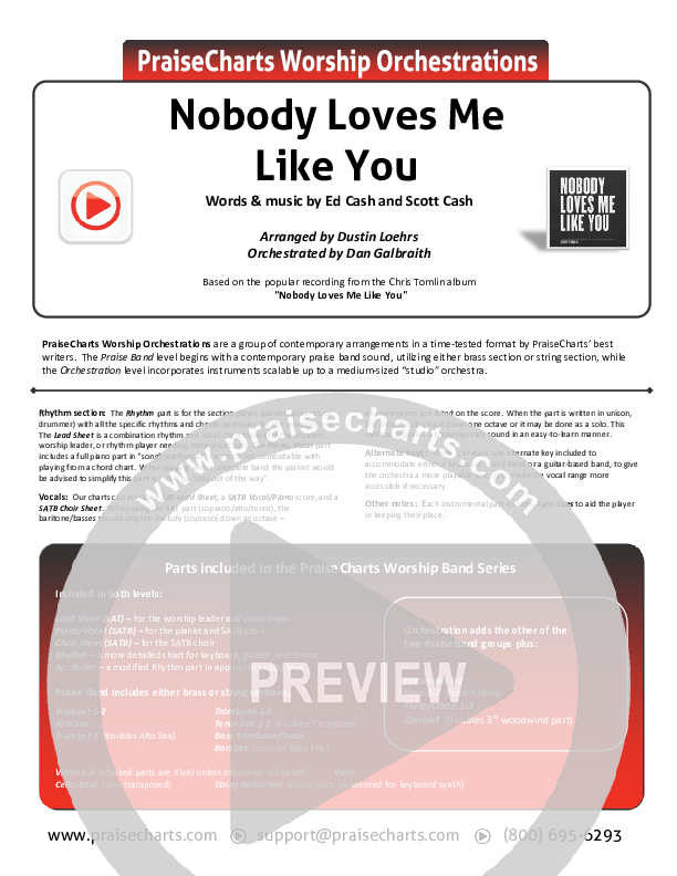 Nobody Loves Me Like You Cover Sheet (Chris Tomlin)