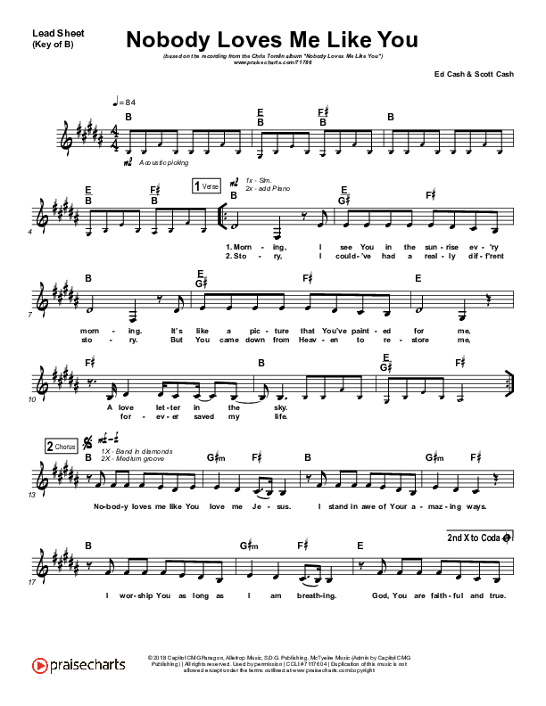Nobody Loves Me Like You Lead Sheet (Melody) (Chris Tomlin)
