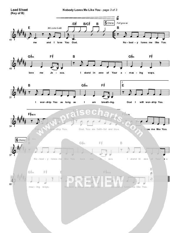 Nobody Loves Me Like You Lead Sheet (Melody) (Chris Tomlin)