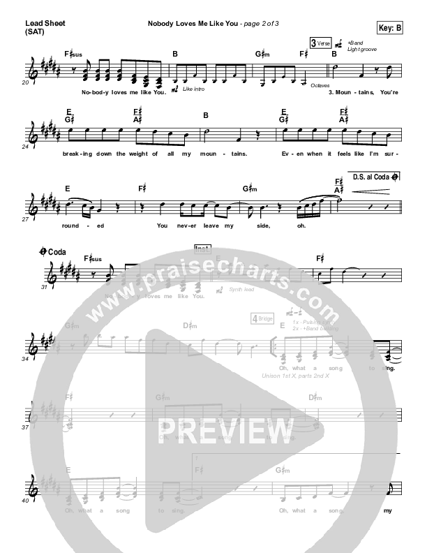 Nobody Loves Me Like You Lead Sheet (SAT) (Chris Tomlin)