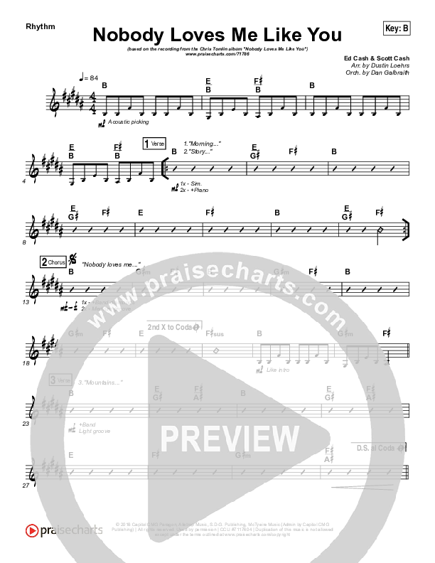 Nobody Loves Me Like You Rhythm Chart (Chris Tomlin)