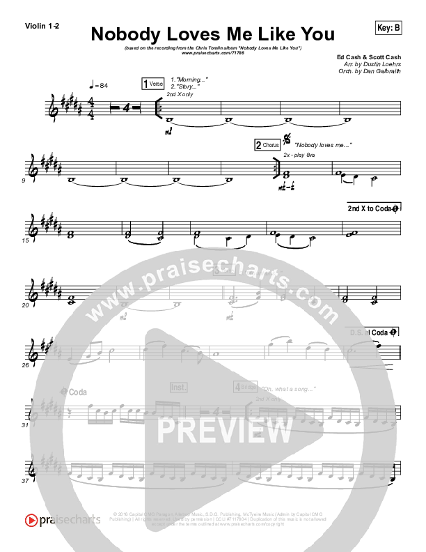 Nobody Loves Me Like You Violin 1/2 (Chris Tomlin)