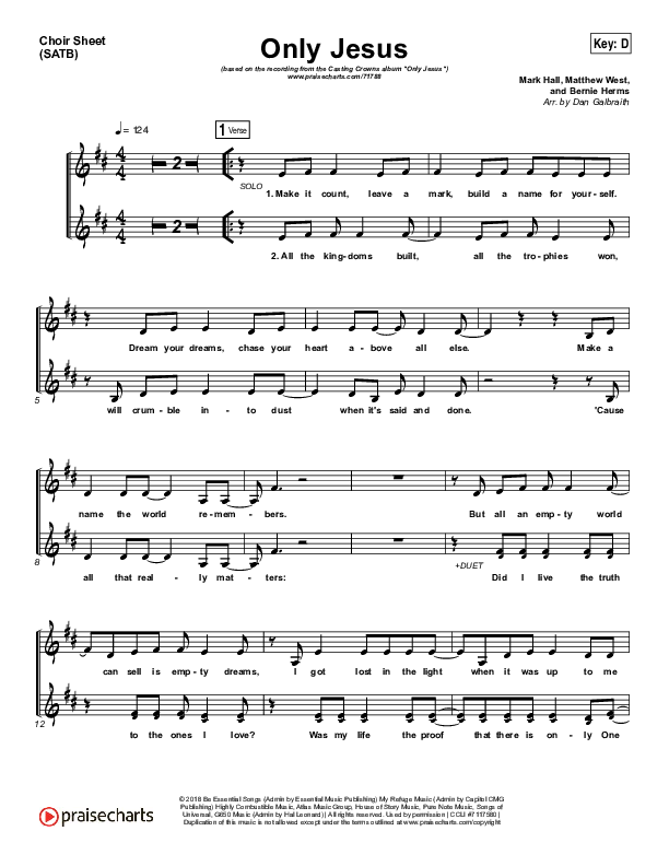 Only Jesus Choir Sheet (SATB) (Print Only) (Casting Crowns)