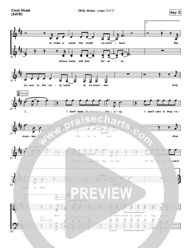 Only Jesus Choir Sheet (SATB) (Print Only) (Casting Crowns)