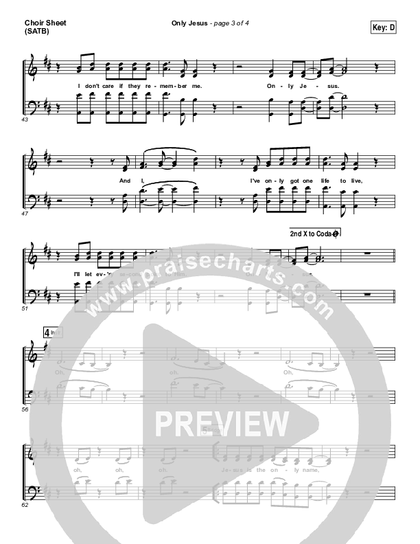 Only Jesus Choir Sheet (SATB) (Print Only) (Casting Crowns)