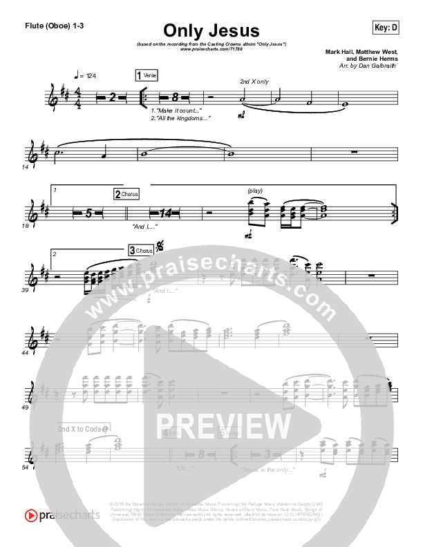 Only Jesus Flute/Oboe 1/2/3 (Casting Crowns)