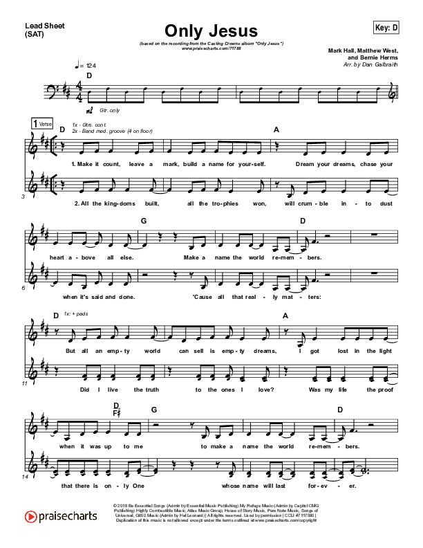 Only Jesus Lead Sheet (Print Only) (Casting Crowns)