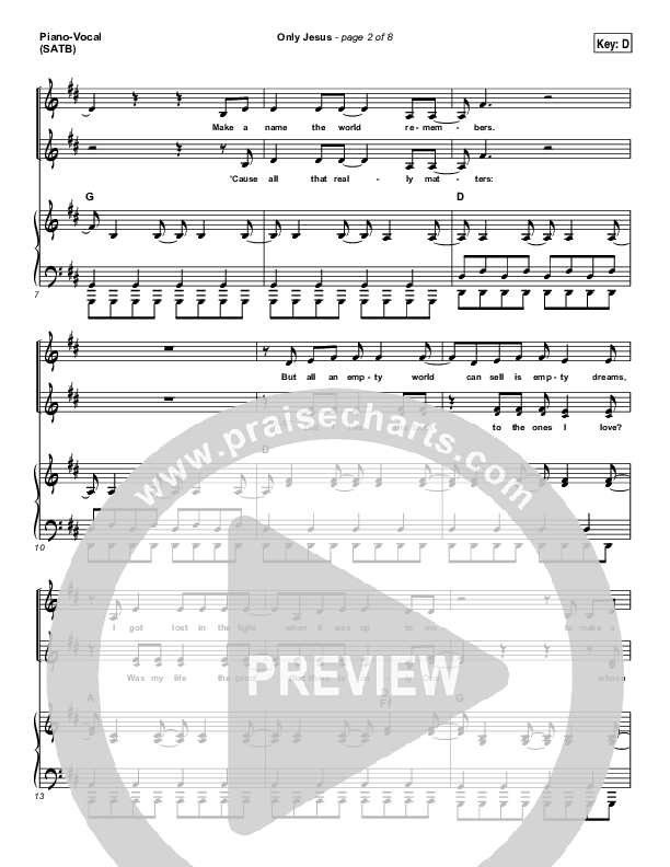 Only Jesus Piano/Vocal (Print Only) (Casting Crowns)