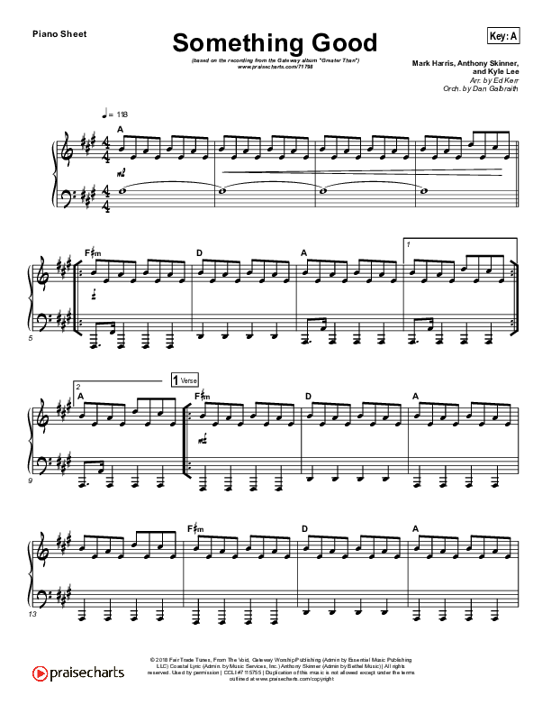 Something Good Piano Sheet (Gateway Worship)